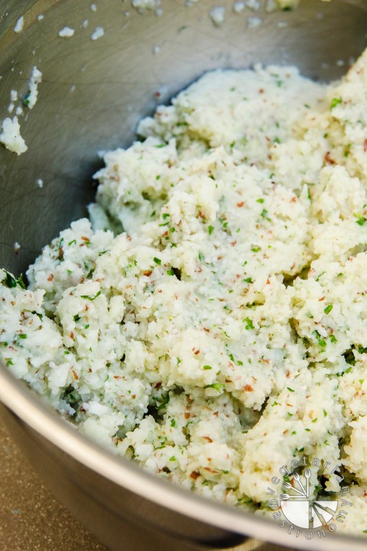 Riced cauliflower is the perfect ingredient for "tater" tots without the guilt!