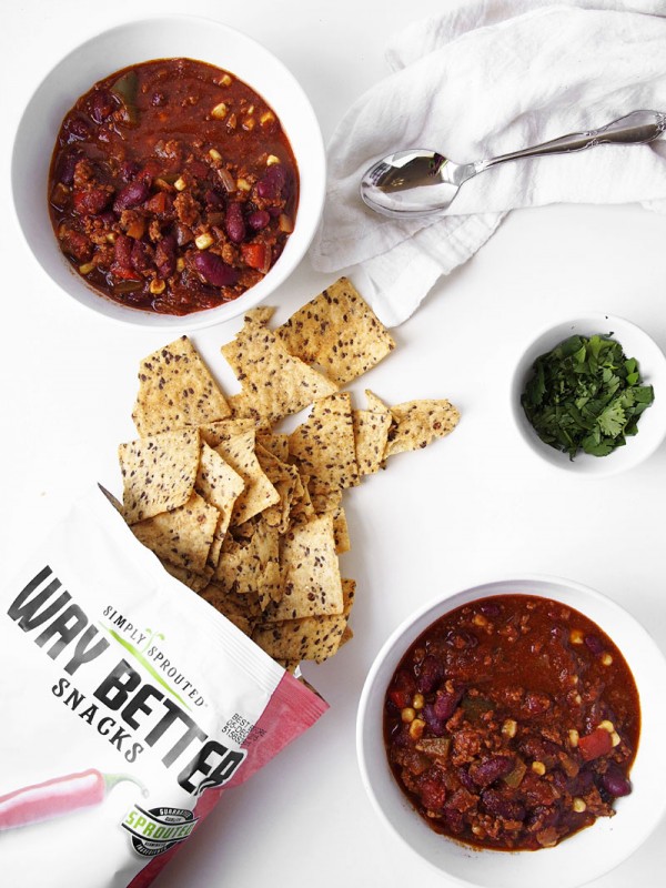 Grass-fed Beef Chili topped with Sweet Chili chips is the perfect addition to any game day menu.