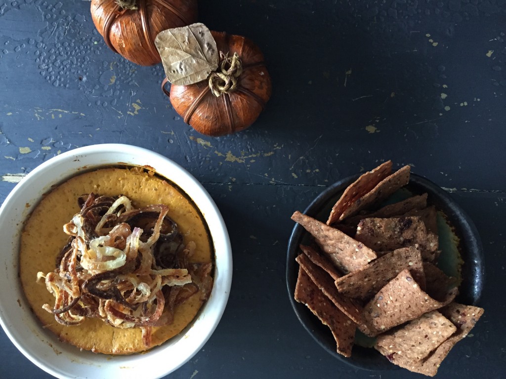 Herbal, lemony za'atar is the perfect spice for this warm and savory pumpkin dip.