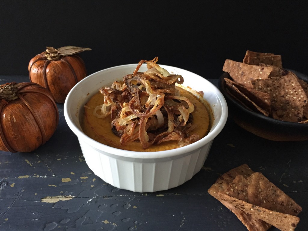 Warm and savory pumpkin cheese dip is perfectly topped with crispy shallots for a Way Better dip and delight this holiday season.