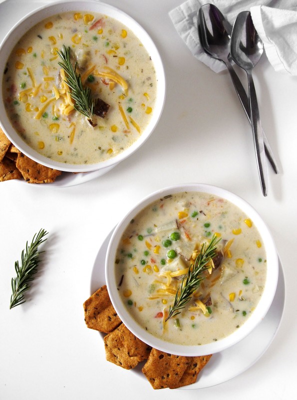 Table set for two? This vegetable chowder is perfect for spring and makes even more delicious leftovers.