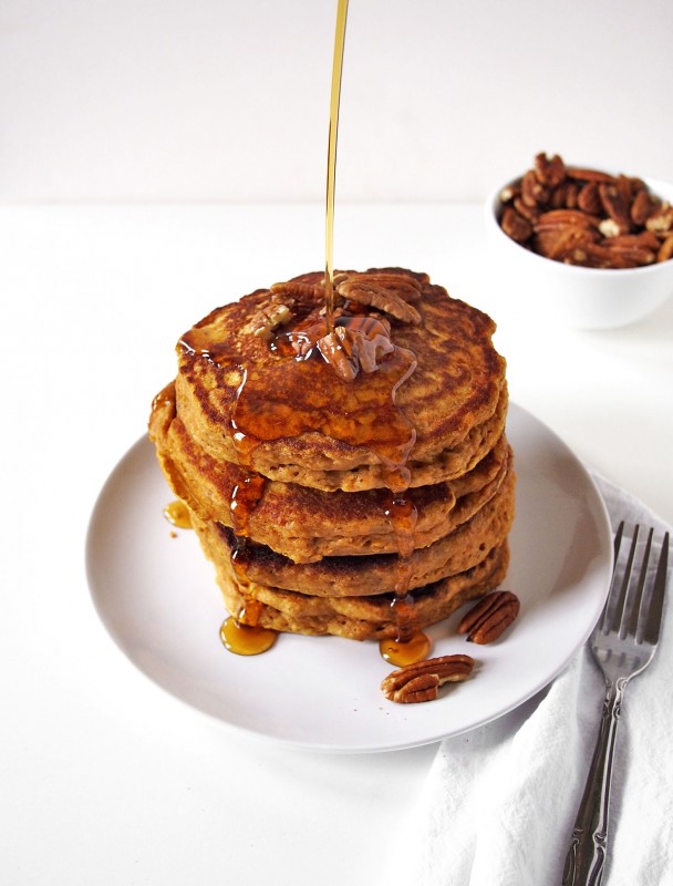 Local maple syrup is the perfect addition to our newest sweet potato pancake recipe.